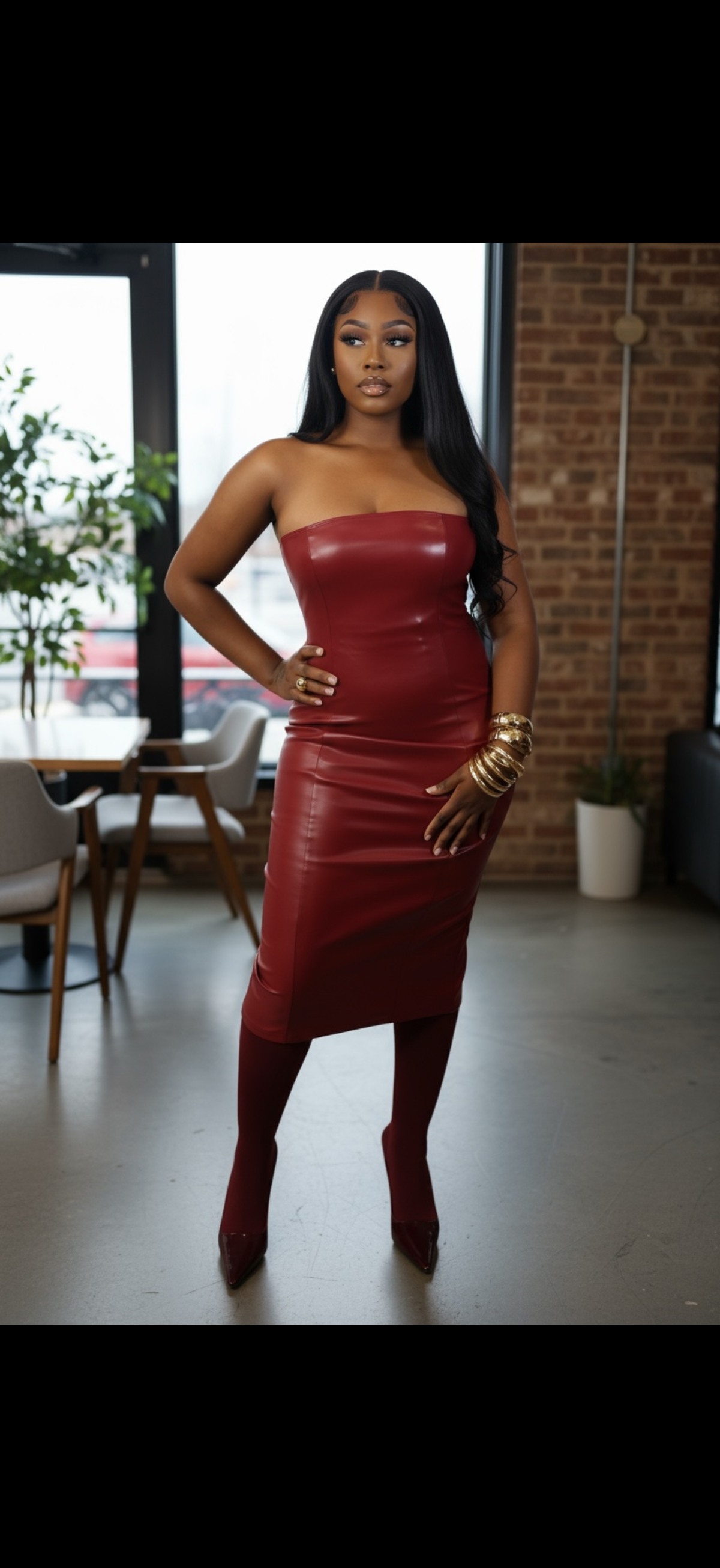 Cranberry leather Dress