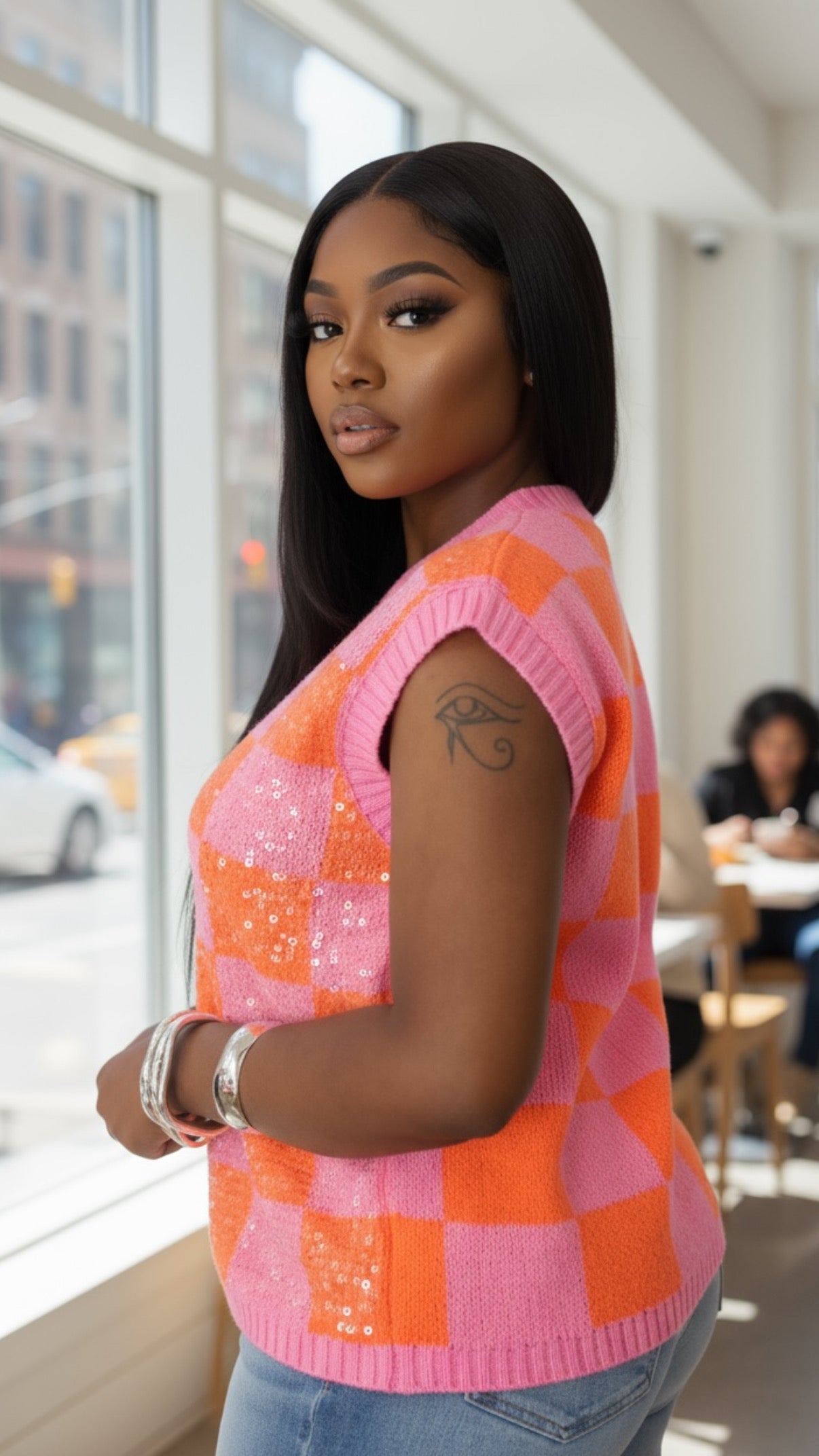 All Mixed up Sequin Sweater vest -pink/orange