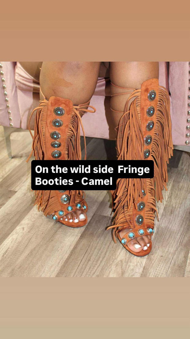 On the wild side Fringe Booties - camel