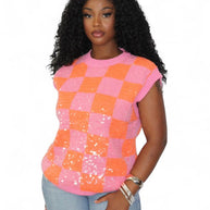 All Mixed up Sequin Sweater vest -pink/orange