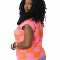 All Mixed up Sequin Sweater vest -pink/orange