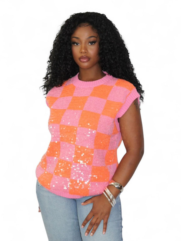 All Mixed up Sequin Sweater vest -pink/orange