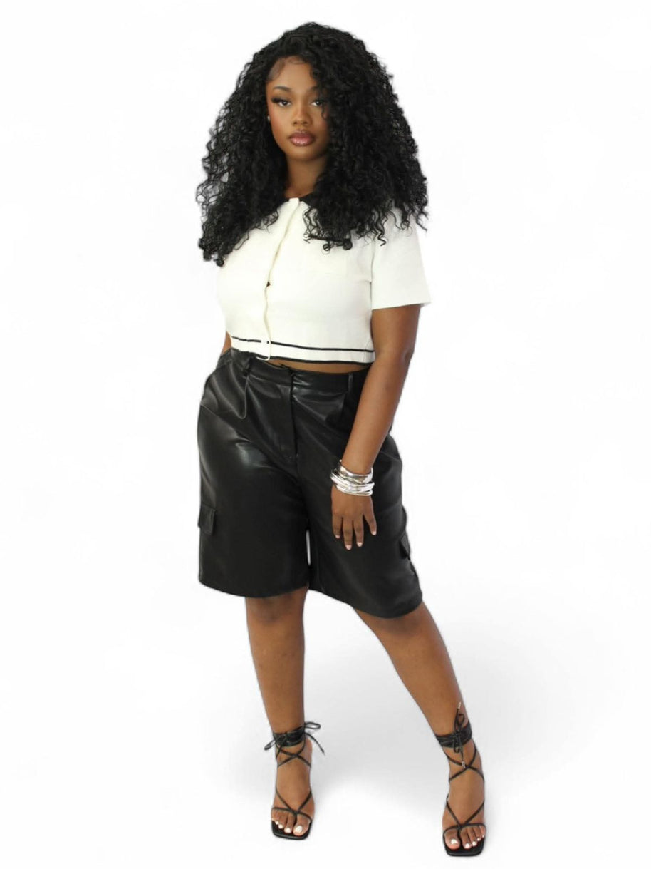 Pretty and Polished Short Sleeve cropped top - white/Black