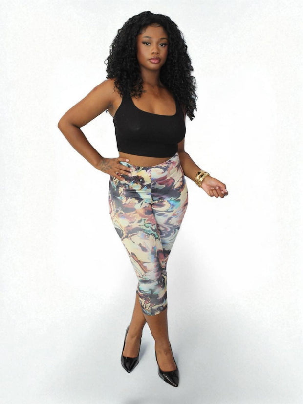 All At Once Capri Legging-Yellow/Combo