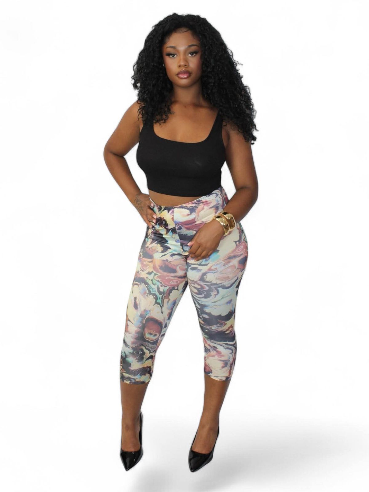 All At Once Capri Legging-Yellow/Combo