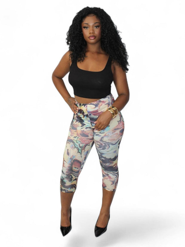 All At Once Capri Legging-Yellow/Combo